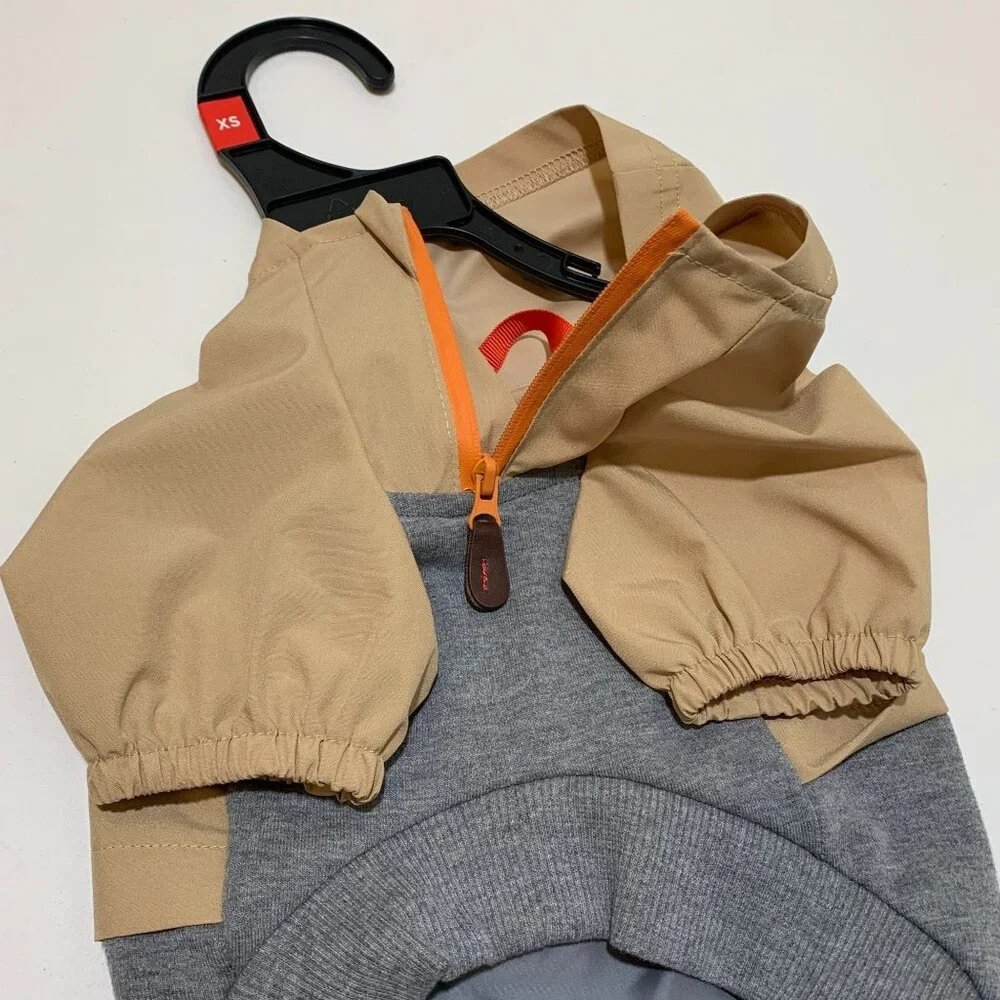Reddy Pet Dog Hoodie XS Tan & Gray With Reflective Stripes & Zipper‎ Pocket